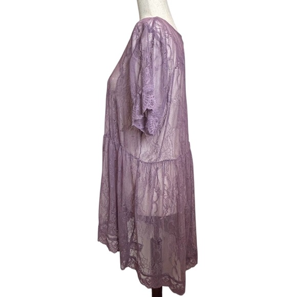 Torrid Lavender Sheer Lace Button-Front V-Neck Fairy Core Hi-Low Tunic - Size 2X - Picture 4 of 9